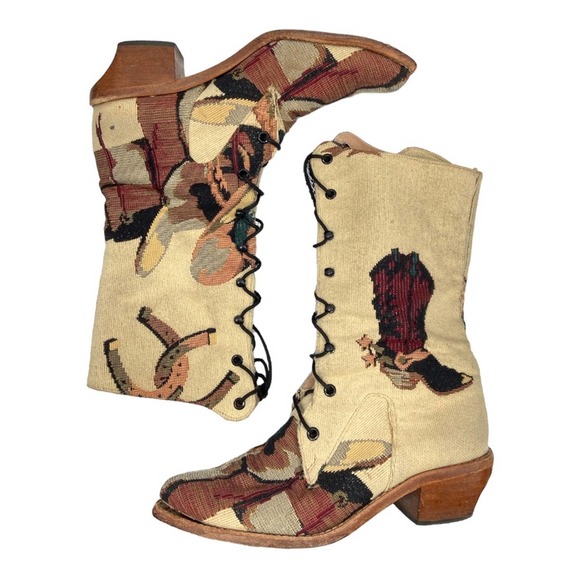 Vintage Greater LA Handmade Embroidery Cowboy Western Riding Boots Heeled 8.5 - Picture 3 of 10